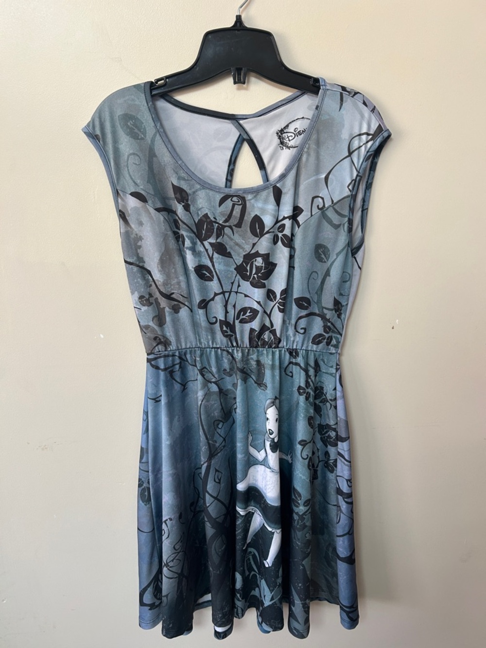 Disney Blue and Black Floral Fit-and-Flare Mini Dress
